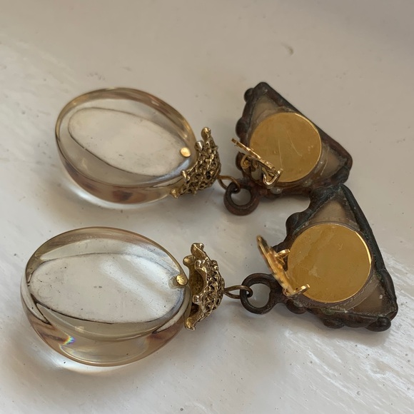 Vintage Lucite 80’s Angel Earrings long big chunky artisan clip on lightweight - Picture 7 of 11